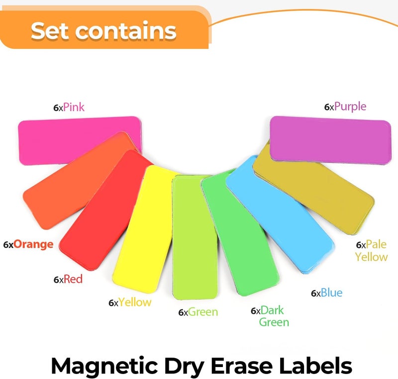 Mositear 54pcs Magnetic Dry Erase Labels 9 Colorful Name Tags Flexible Reusable Magnetic Label Stickers for White Board Refrigerator Locker Size 3.2"x1.2" by - Image 3